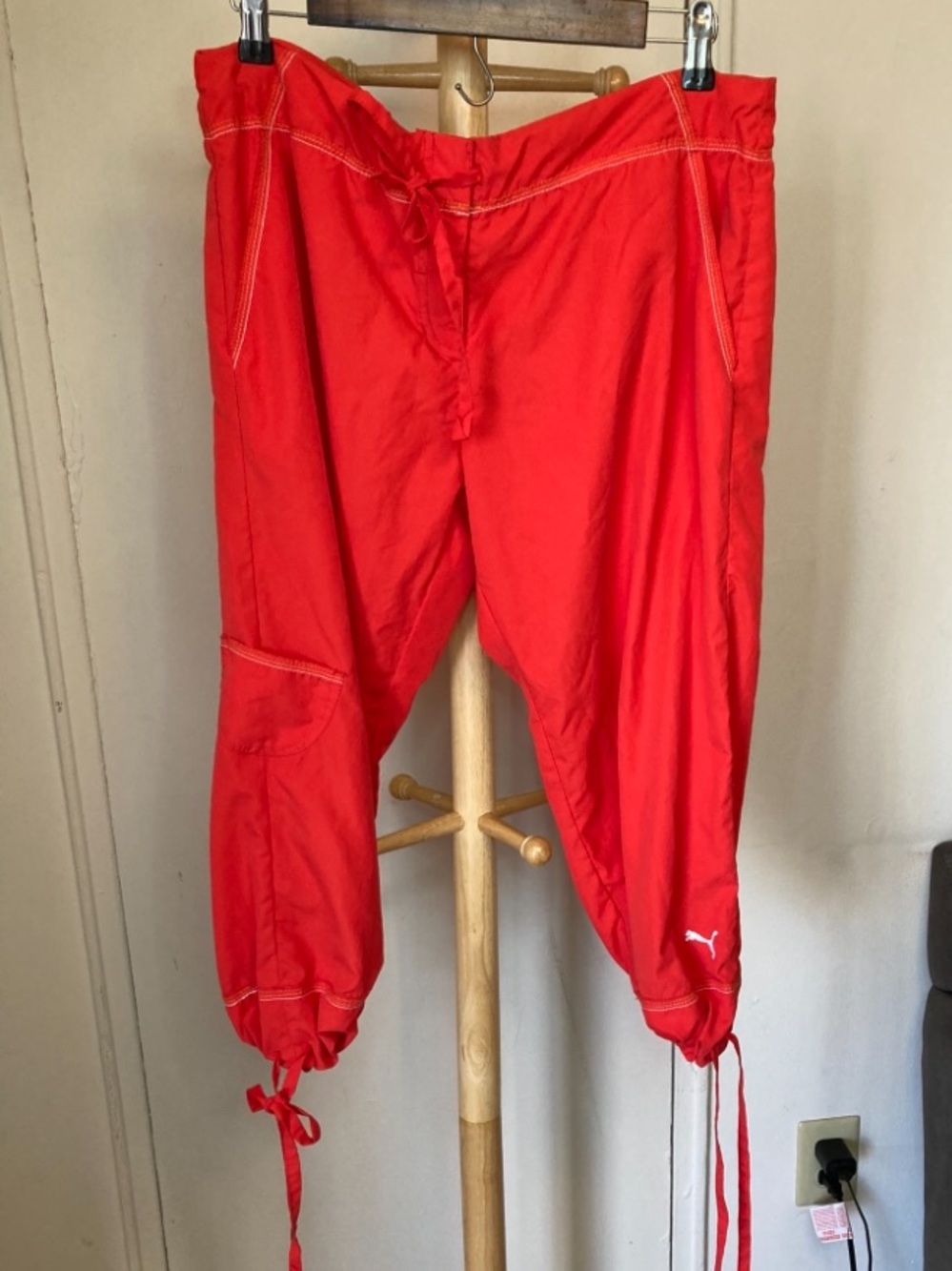 Bright Red Sporty Contrast Stitching Y2K Capris Size XL
